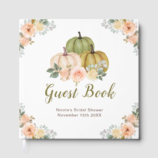 Sage Green and Peach Floral Pumpkins Bridal Shower Gästebuch (Vorderseite)