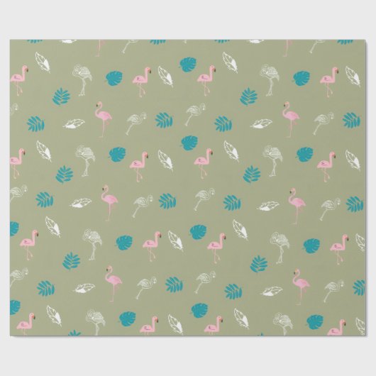 Sage Green and Pink Flamingo Wrapping Paper Geschenkpapier (Flach)