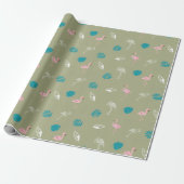 Sage Green and Pink Flamingo Wrapping Paper Geschenkpapier (Ungerollt)