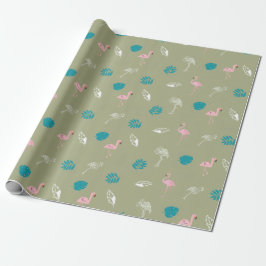Sage Green and Pink Flamingo Wrapping Paper Geschenkpapier