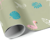 Sage Green and Pink Flamingo Wrapping Paper Geschenkpapier (Rolleneckpunkt)