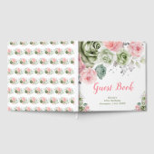 Sage Green and Pink Floral Birthday Party Gästebuch (Voll)