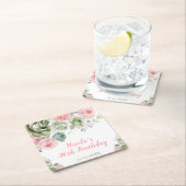 Sage Green and Pink Floral Birthday Rechteckiger Pappuntersetzer (Vor Ort)