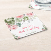 Sage Green and Pink Floral Birthday Rechteckiger Pappuntersetzer (angewinkelt)
