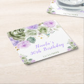 Sage Green and Purple Floral Birthday Party Rechteckiger Pappuntersetzer (angewinkelt)