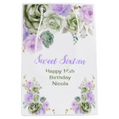 Sage Green and Purple Floral Sweet Sixteen Mittlere Geschenktüte (Vorderseite)