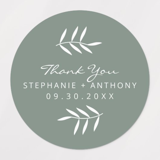 Sage Green and White Branches Wedding Vielen Dank Etiketten (Design 2)