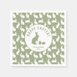 Sage Green And White Bunnies Happy Easter Serviette