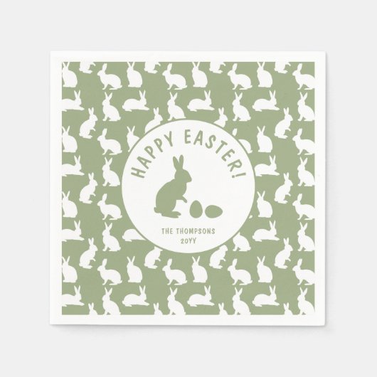 Sage Green And White Bunnies Happy Easter Serviette (Vorderseite)