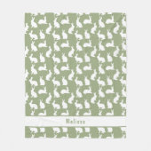 Sage Green And White Bunny Pattern And Name Easter Fleecedecke (Vorderseite)