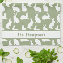 Sage Green And White Bunny Pattern And Name Easter