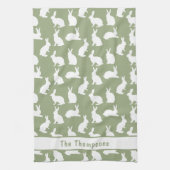 Sage Green And White Bunny Pattern And Name Easter Geschirrtuch (Vertikal)