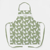 Sage Green And White Bunny Pattern And Name Easter Schürze (Vorderseite)