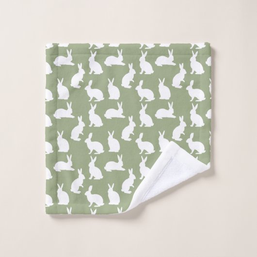 Sage Green And White Bunny Pattern Cute Easter Badhandtuch Set (Waschlappen)