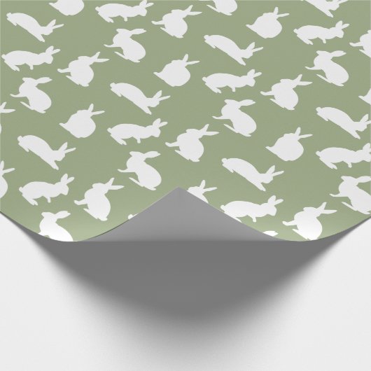 Sage Green And White Bunny Pattern Cute Easter Geschenkpapier (Ecke)