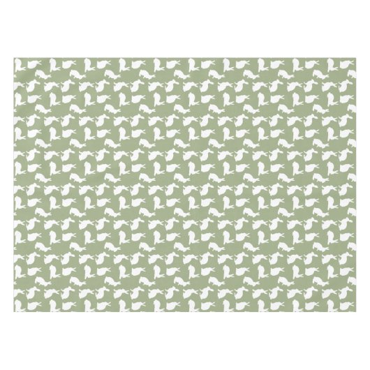 Sage Green And White Bunny Pattern Cute Easter Tischdecke (Vorderseite (Horizontal))