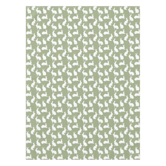 Sage Green And White Bunny Pattern Cute Easter Tischdecke (Vorderseite)