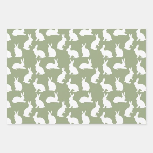 Sage Green And White Bunny Pattern Modern Easter Geschenkpapier Set (Vorderseite 3)