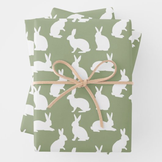 Sage Green And White Bunny Pattern Modern Easter Geschenkpapier Set (Beispiel)