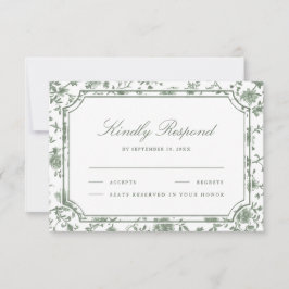 Sage Green and White Chinoiserie Wedding RSVP Karte