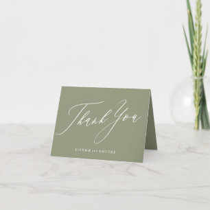 Sage Green and White Classic Calligraphy Wedding Dankeskarte