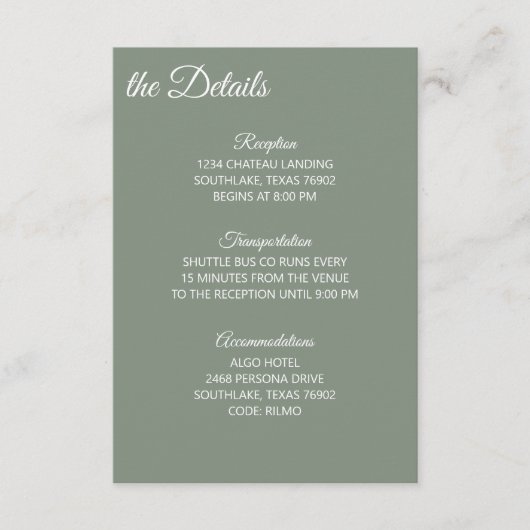 Sage Green and White Details Begleitkarte (Vorderseite)