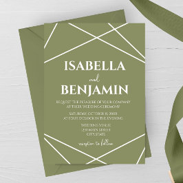 Sage Green and White Geometric Typography Wedding Einladung