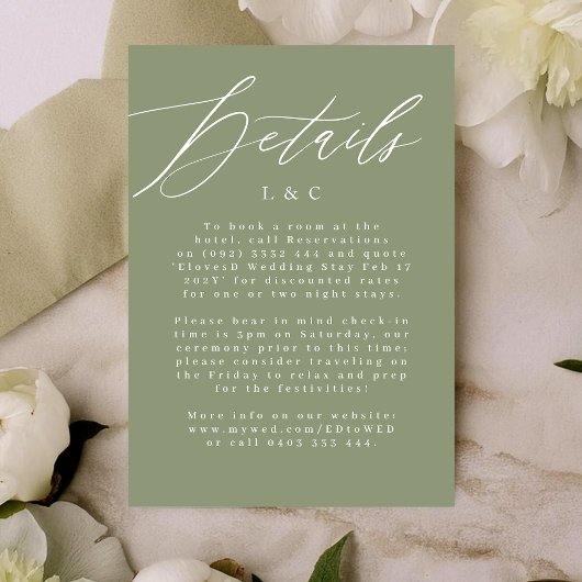 Sage Green and White Modern Wedding Enclosure Card RSVP Karte