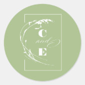 Sage Green and White Monogram Wedding Runder Aufkleber (Vorderseite)