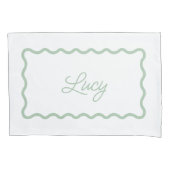 Sage Green and White Wavy Scallop Frame Monogram Kissenbezug (Vorderseite)