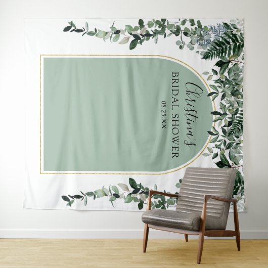 Sage Green Arch Botanic Brautparty Stand Wandteppich (Beispiel (Horizontal))