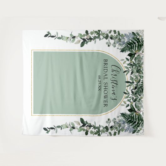Sage Green Arch Botanic Brautparty Stand Wandteppich (Vorderseite (Horizontal))