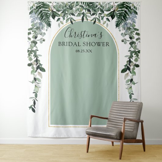 Sage Green Arch Botanic Brautparty Stand Wandteppich (Beispiel)