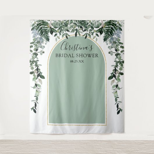 Sage Green Arch Botanic Brautparty Stand Wandteppich (Vorderseite)