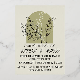 Sage Green Arch Botanical Wedding Invitation   Folieneinladung