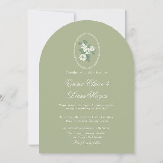 Sage Green Arch Chinoiserie Wedding Invitation Einladung (Vorderseite)
