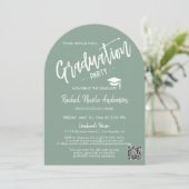 Sage Green Arch Foto Grad Party Einladung (Stehend Vorderseite)