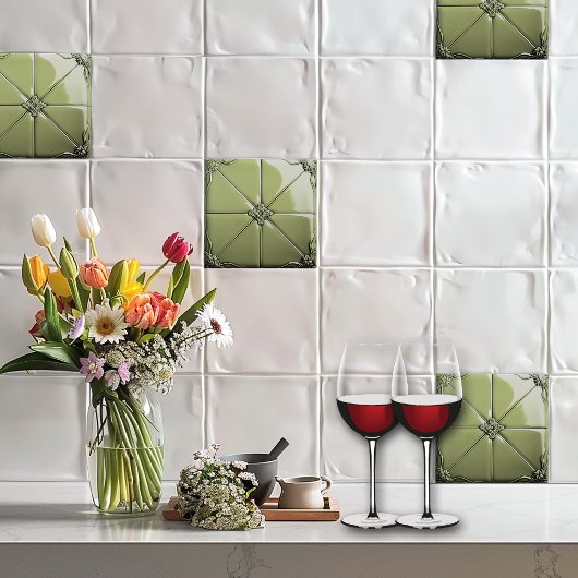 Sage Green Art Deco  Ceramic Tile Fliese