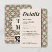 Sage Green Art Deco Wedding Details QR Code Card Begleitkarte (Vorne/Hinten)