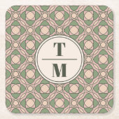 Sage Green Art Deco Wedding Monogram Coaster Rechteckiger Pappuntersetzer (Vorderseite)