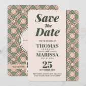 Sage Green Art Deco Wedding Save the Date Card (Vorne/Hinten)