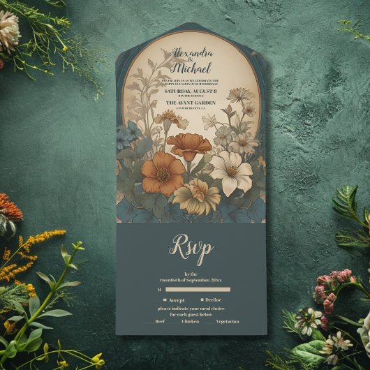 Sage Green Art Nouveau Alphonse Mucha Wedding All In One Einladung