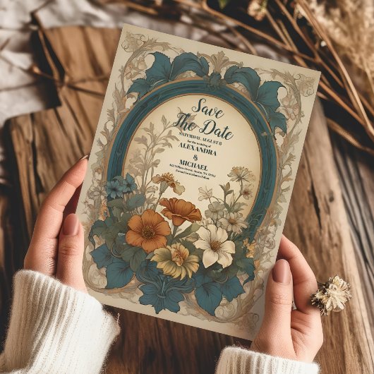 Sage Green Art Nouveau Alphonse Mucha Wedding Save The Date