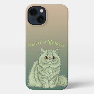 Sage Green Artistic Fluffy Persian Cat Quote iPhone 13 Hülle