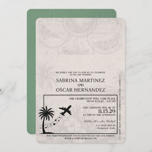 Sage Green Aruba Pass für Hochzeit Einladung (Vorne/Hinten)