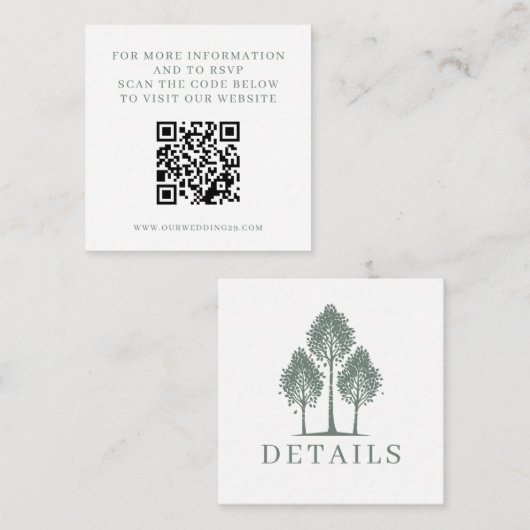 Sage Green Aspen Tree Wedding QR Begleitkarte (Vorne/Hinten)