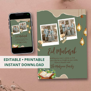 Sage Green Ästhetik Eid Mubarak Karte mit Foto