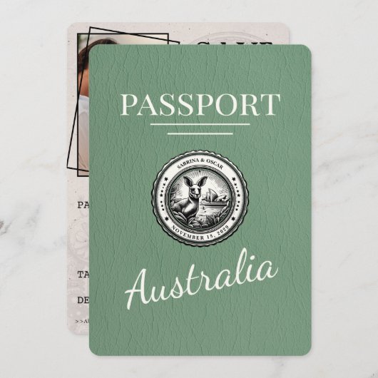 Sage Green Australia Pass Save the Date (Vorne/Hinten)