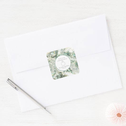 Sage Green Aventurine Crystal Wedding Quadratischer Aufkleber (Umschlag)