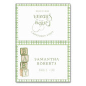 Sage Green Baby Blocks Editable Tent Cards Tischnummer (Vorderseite)
